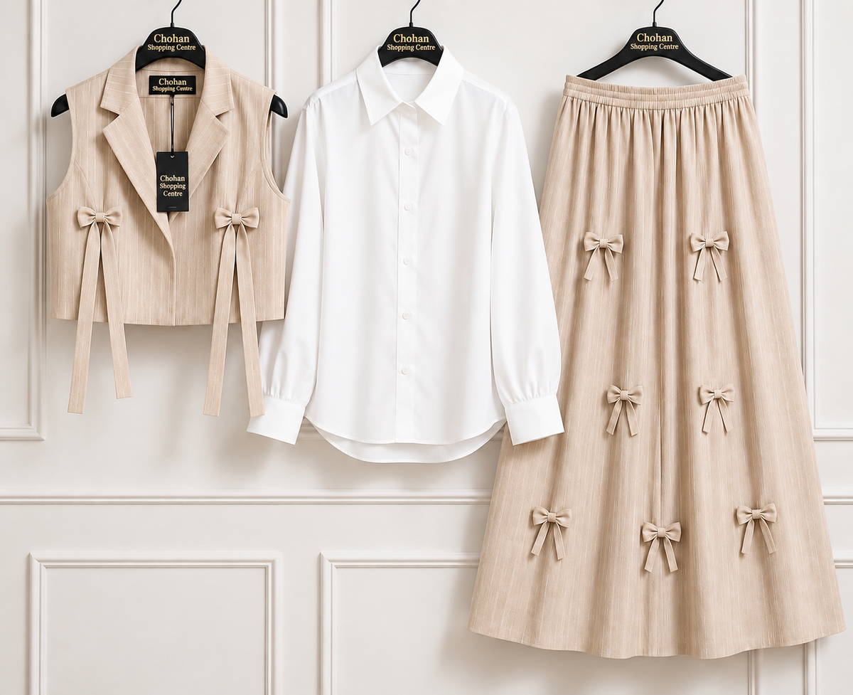 Girls Trendy Summer 3 Piece Co-Ord Set – Stylish Shirt & Midi Skirt Outfit for Casual & Daily Wear ✨