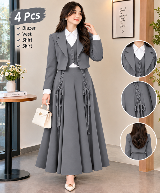 Elegant Women’s 4-Piece Formal Suit – Blazer, Vest, Shirt & Skirt ✨
