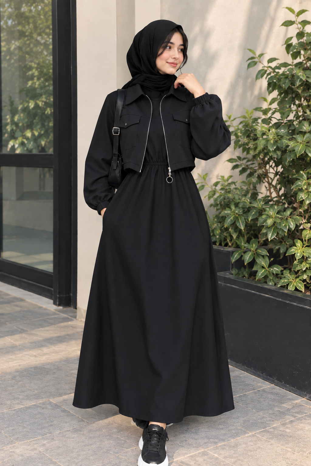 Elegant Zipper Pocket Detail Maxi Dress for Women