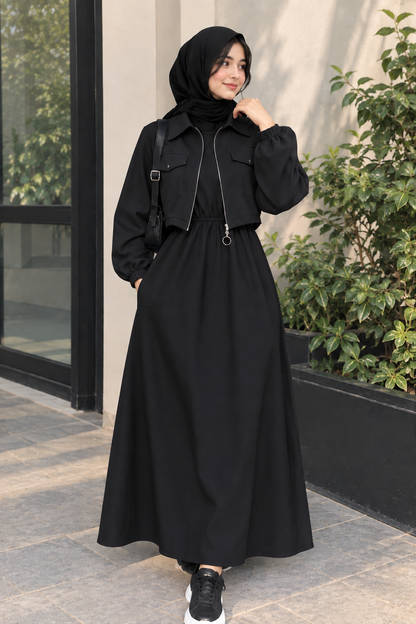 Elegant Zipper Pocket Detail Maxi Dress for Women