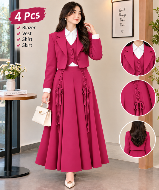 Elegant Women’s 4-Piece Formal Suit – Blazer, Vest, Shirt & Skirt ✨