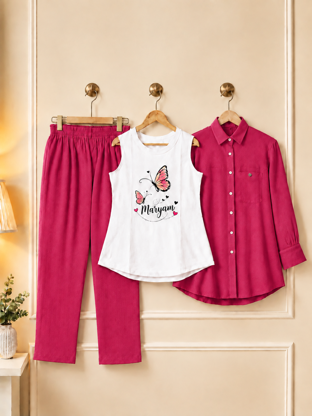 Girls Custom Name 3 Piece Dress Set – Personalized Shirt & Trouser Outfit