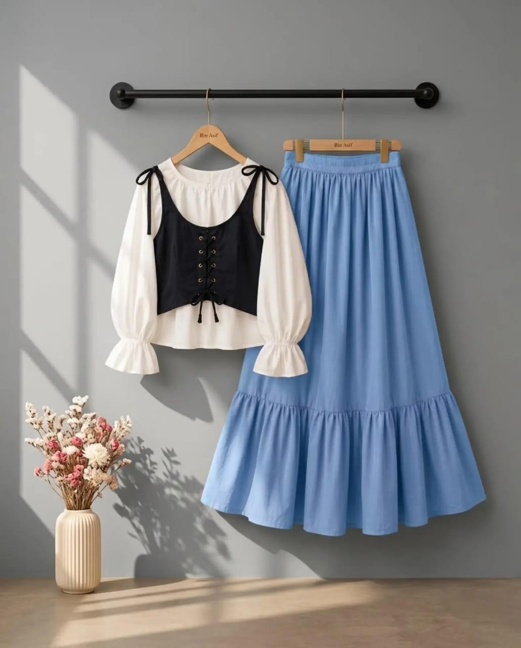 Kareena Shirt Skirt | Trendy Girls 2-Piece Outfit with Puff Sleeve Shirt & Flared Skirt ✨