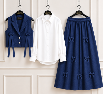 Girls Trendy Summer 3 Piece Co-Ord Set – Stylish Shirt & Midi Skirt Outfit for Casual & Daily Wear ✨