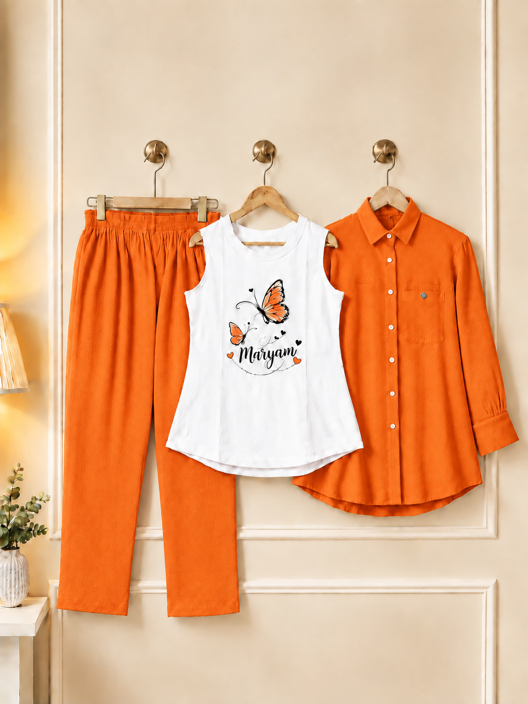 Girls Custom Name 3 Piece Dress Set – Personalized Shirt & Trouser Outfit