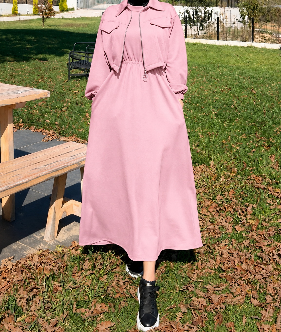 Elegant Zipper Pocket Detail Maxi Dress for Women