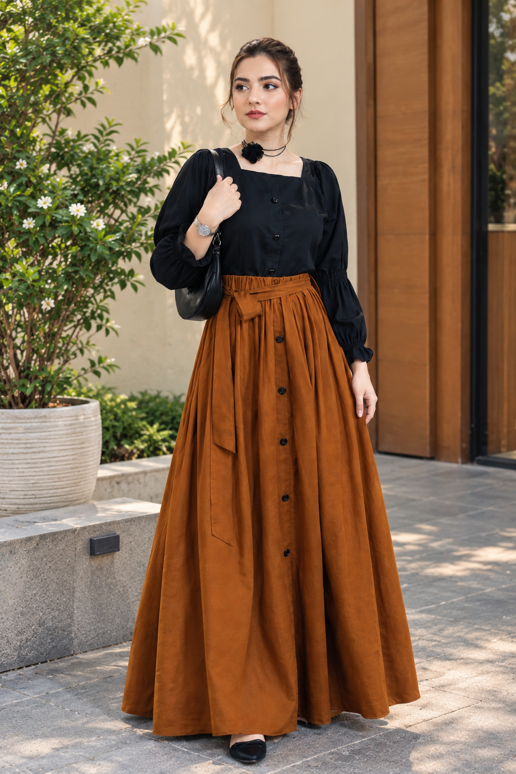 Elegant Black & Mocha Co-ord Dress