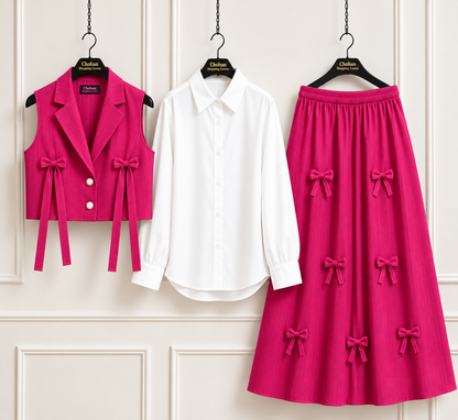 Girls Trendy Summer 3 Piece Co-Ord Set – Stylish Shirt & Midi Skirt Outfit for Casual & Daily Wear ✨