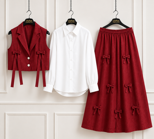 Girls Trendy Summer 3 Piece Co-Ord Set – Stylish Shirt & Midi Skirt Outfit for Casual & Daily Wear ✨