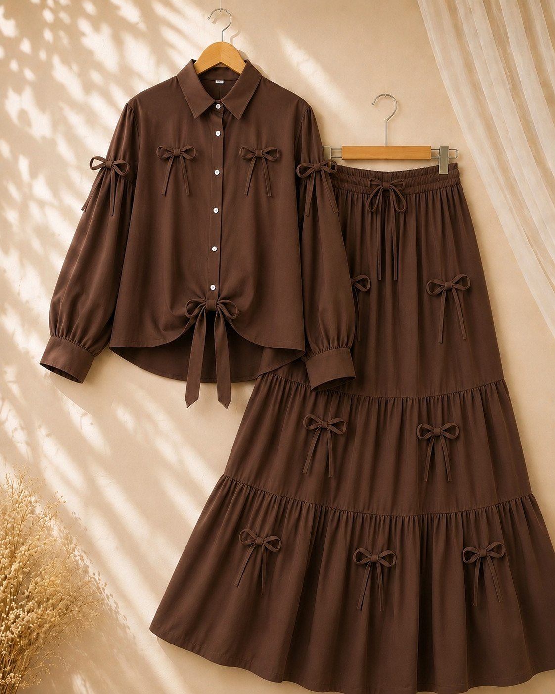 Trendy Girls Bow Detail 2-Piece Dress Set – Elegant Tiered Skirt Outfit