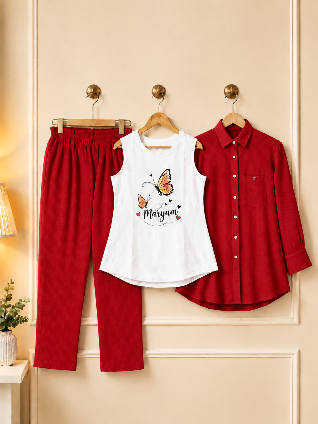 Girls Custom Name 3 Piece Dress Set – Personalized Shirt & Trouser Outfit