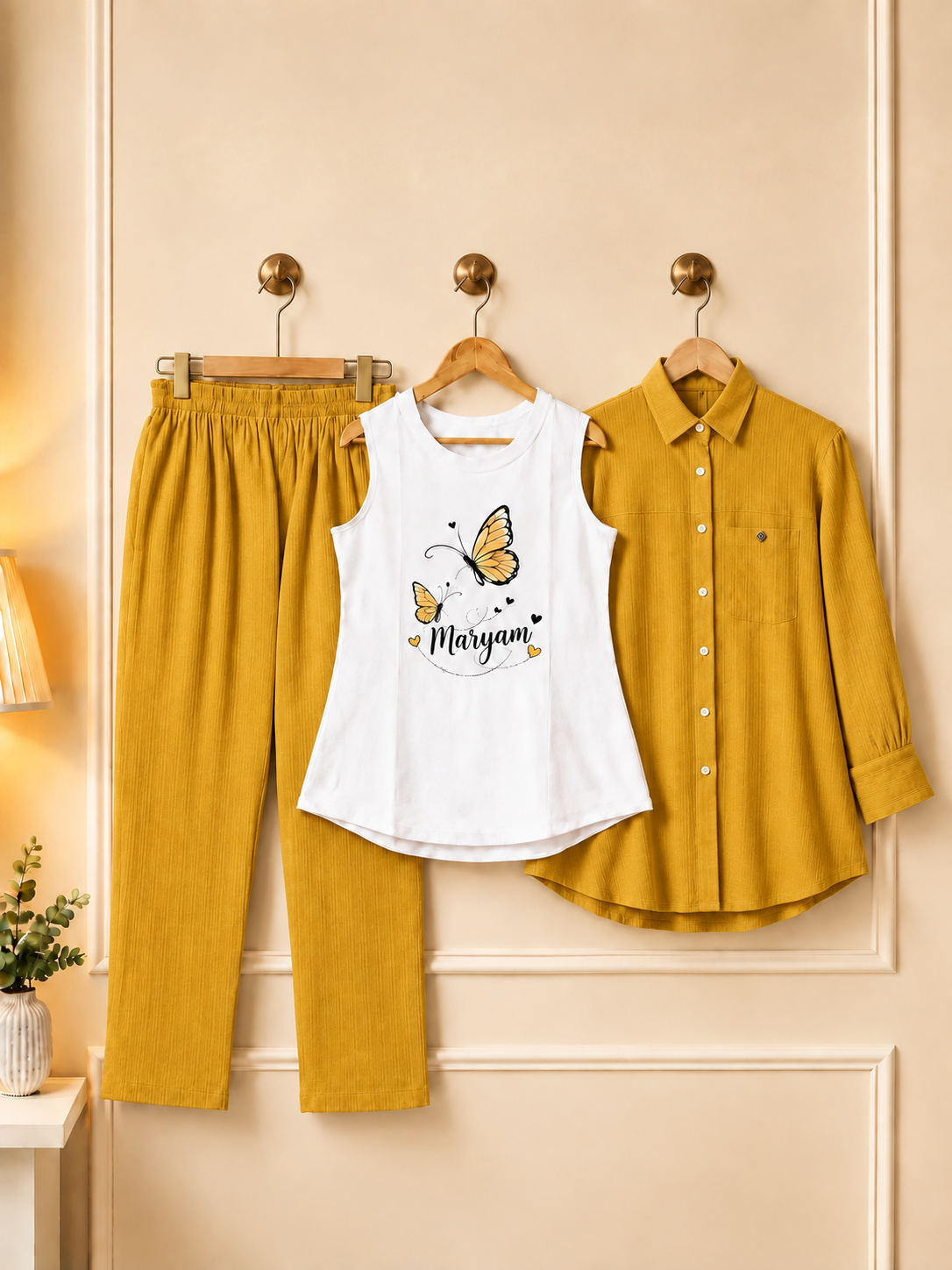 Girls Custom Name 3 Piece Dress Set – Personalized Shirt & Trouser Outfit