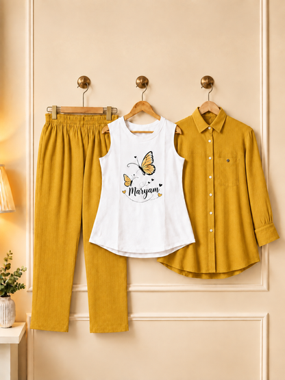 Girls Custom Name 3 Piece Dress Set – Personalized Shirt & Trouser Outfit