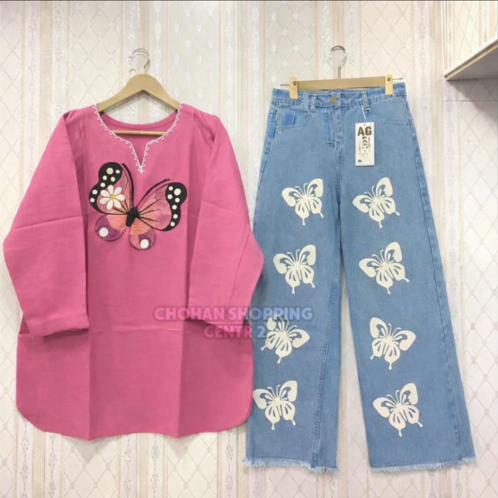 Beautiful Butterfly Top and Jeans Pants - Chohan Shopping Center