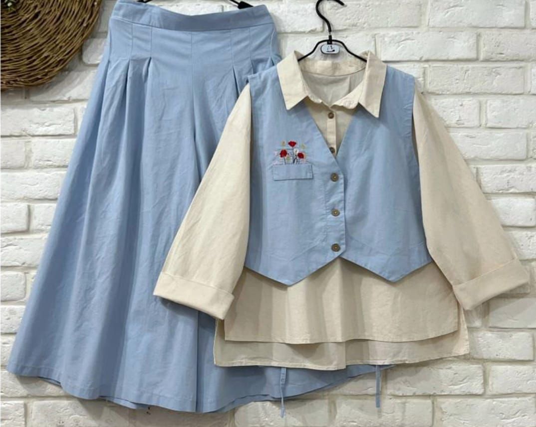 Trendy 3-Piece Skirt, Shirt & Waistcoat Set – Stylish & Elegant Outfit