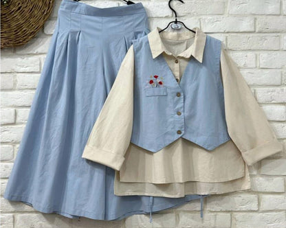 Trendy 3-Piece Skirt, Shirt & Waistcoat Set – Stylish & Elegant Outfit