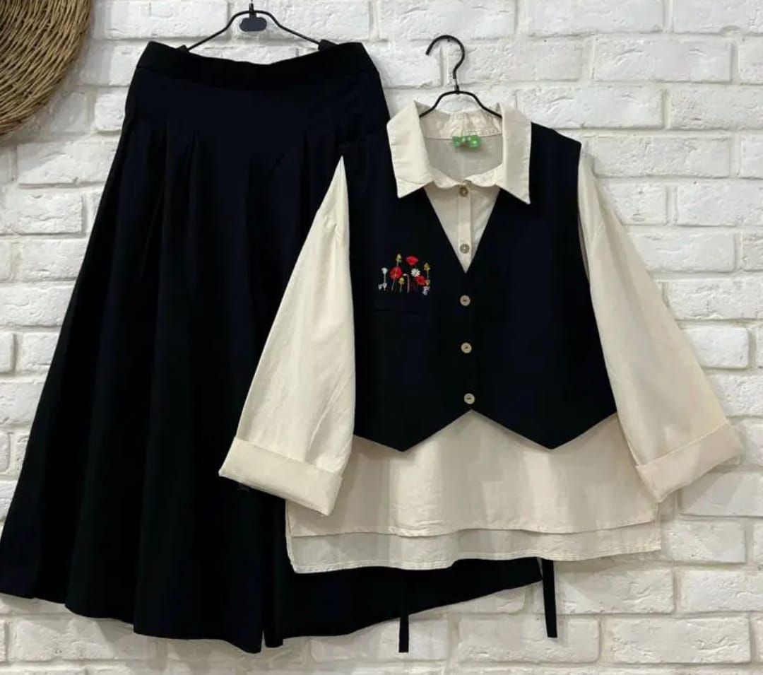 Trendy 3-Piece Skirt, Shirt & Waistcoat Set – Stylish & Elegant Outfit