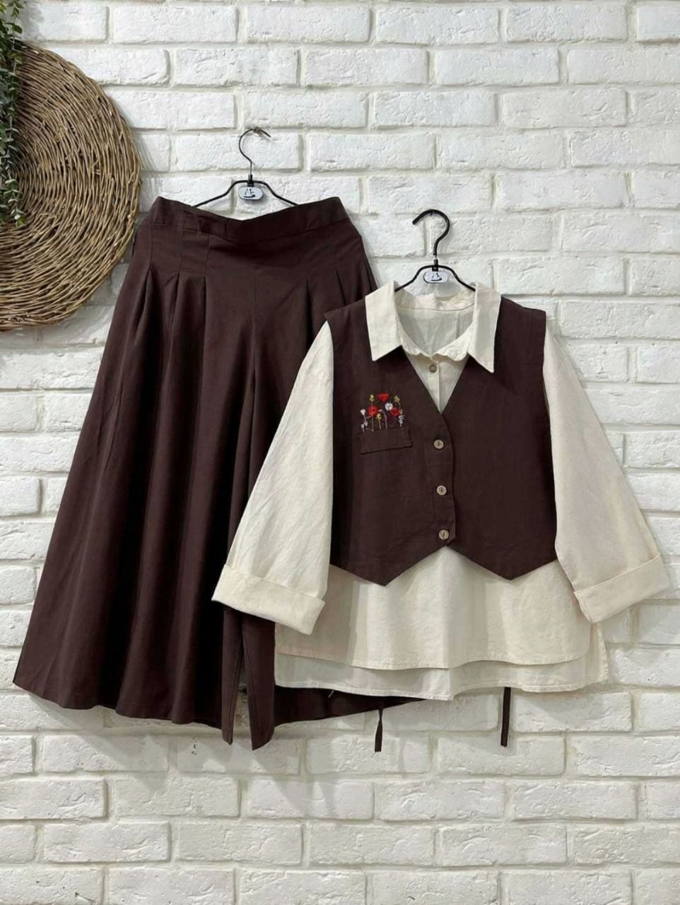 Trendy 3-Piece Skirt, Shirt & Waistcoat Set – Stylish & Elegant Outfit