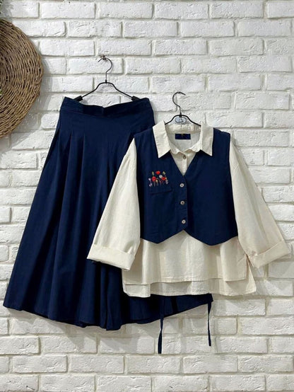 Trendy 3-Piece Skirt, Shirt & Waistcoat Set – Stylish & Elegant Outfit