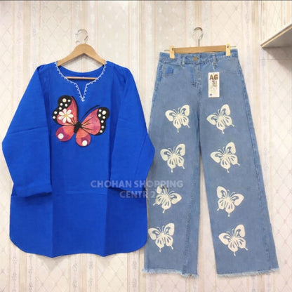 Beautiful Butterfly Top and Jeans Pants - Chohan Shopping Center