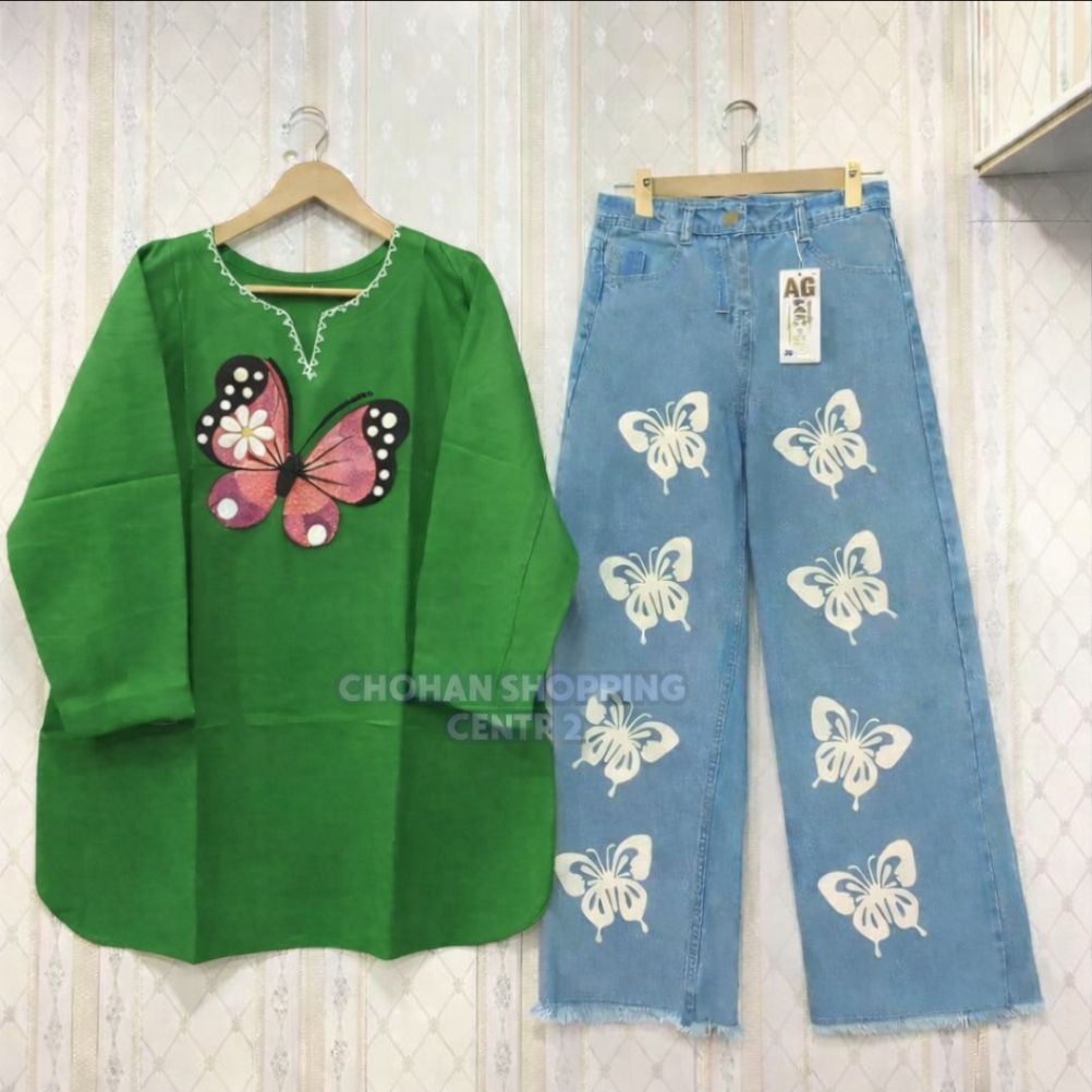 Beautiful Butterfly Top and Jeans Pants - Chohan Shopping Center