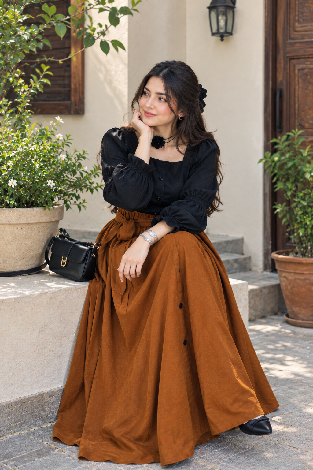 Elegant Black & Mocha Co-ord Dress