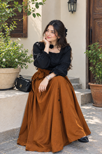 Elegant Black & Mocha Co-ord Dress