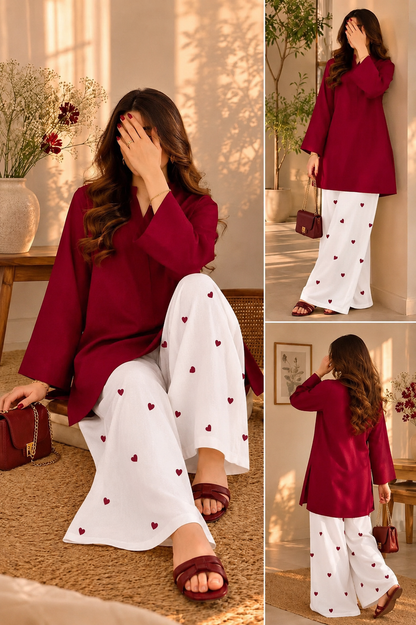 Trendy Girls Summer Co-Ord Set – Stylish Kurta & Wide Leg Trouser Outfit, Casual Chic Daily Wear for Women
