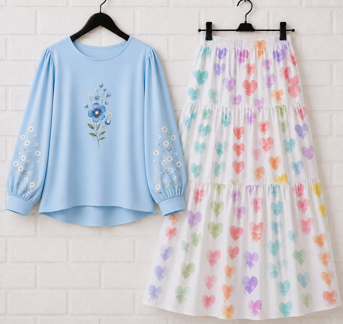 ✨ Trendy Floral Printed Skirt & Elegant Puff Sleeve Top Co-Ord Set for Girls
