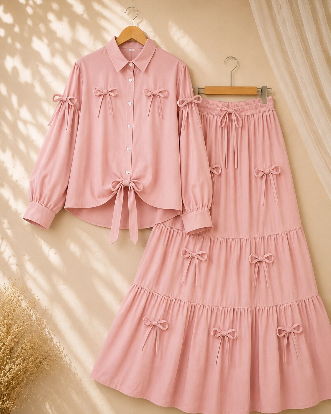 Trendy Girls Bow Detail 2-Piece Dress Set – Elegant Tiered Skirt Outfit