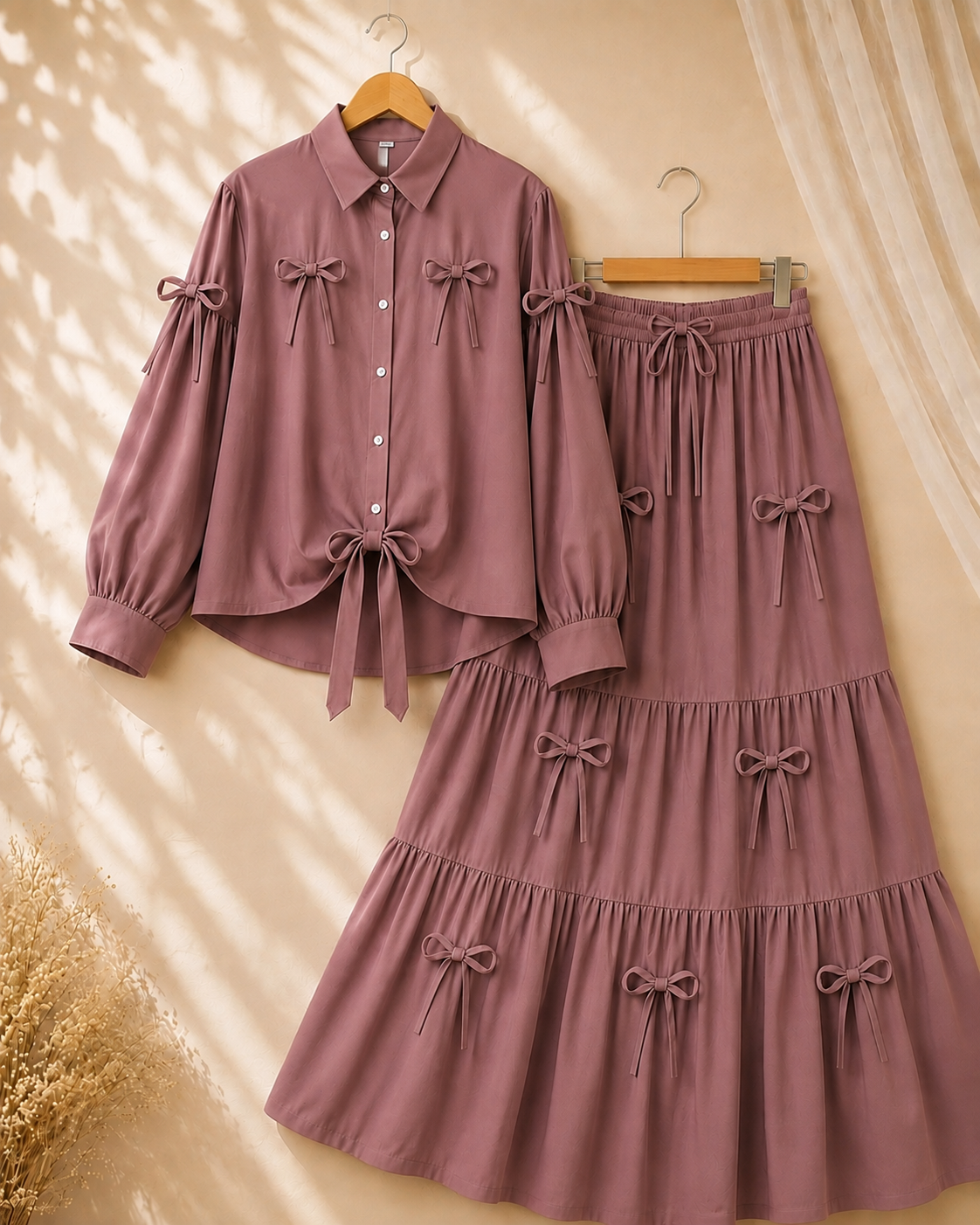 Trendy Girls Bow Detail 2-Piece Dress Set – Elegant Tiered Skirt Outfit