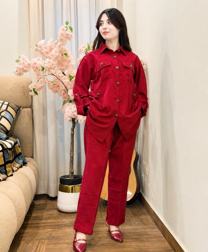 Trendy Girls Summer Co-Ord Set – Stylish Button Down Shirt & Straight Pants Casual Outfit