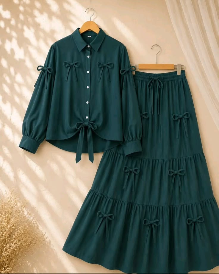 Trendy Girls Bow Detail 2-Piece Dress Set – Elegant Tiered Skirt Outfit