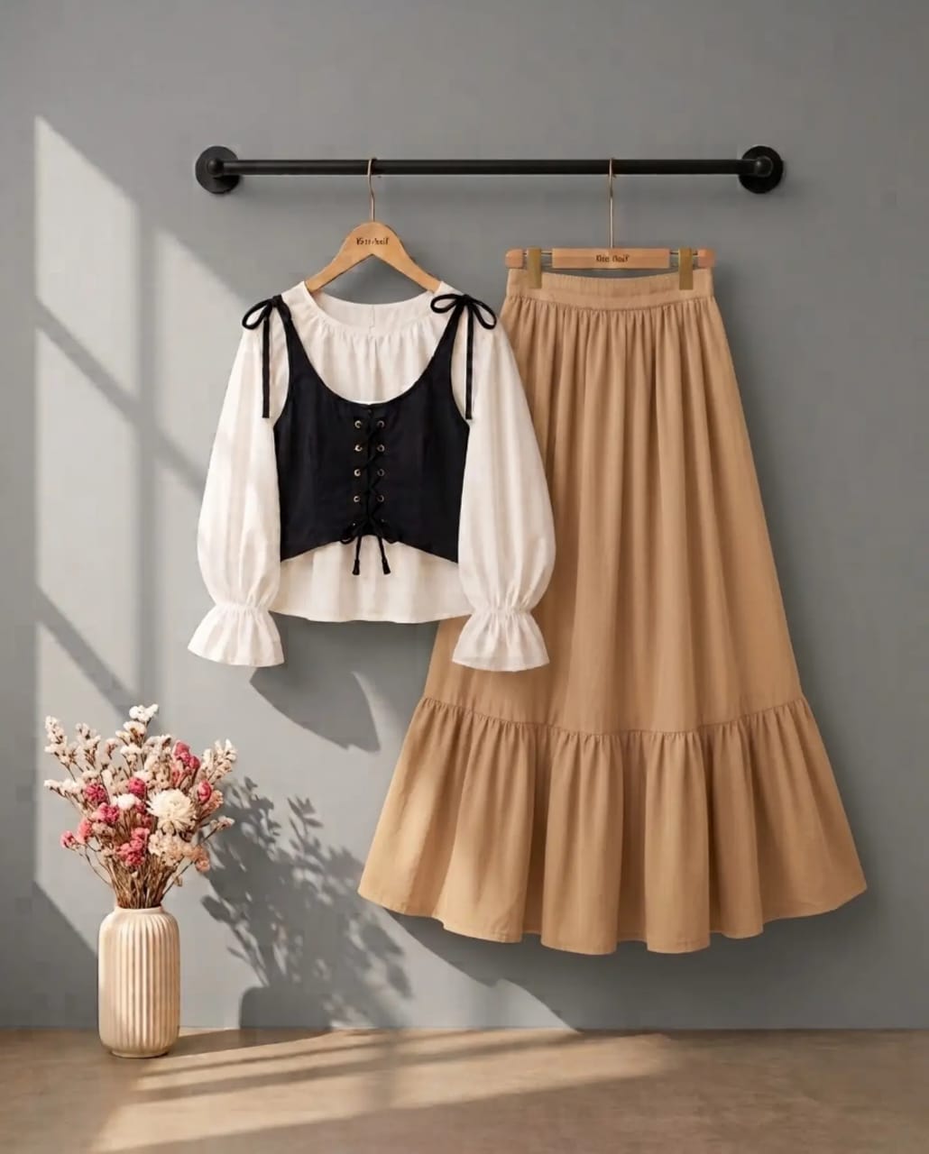 Kareena Shirt Skirt | Trendy Girls 2-Piece Outfit with Puff Sleeve Shirt & Flared Skirt ✨