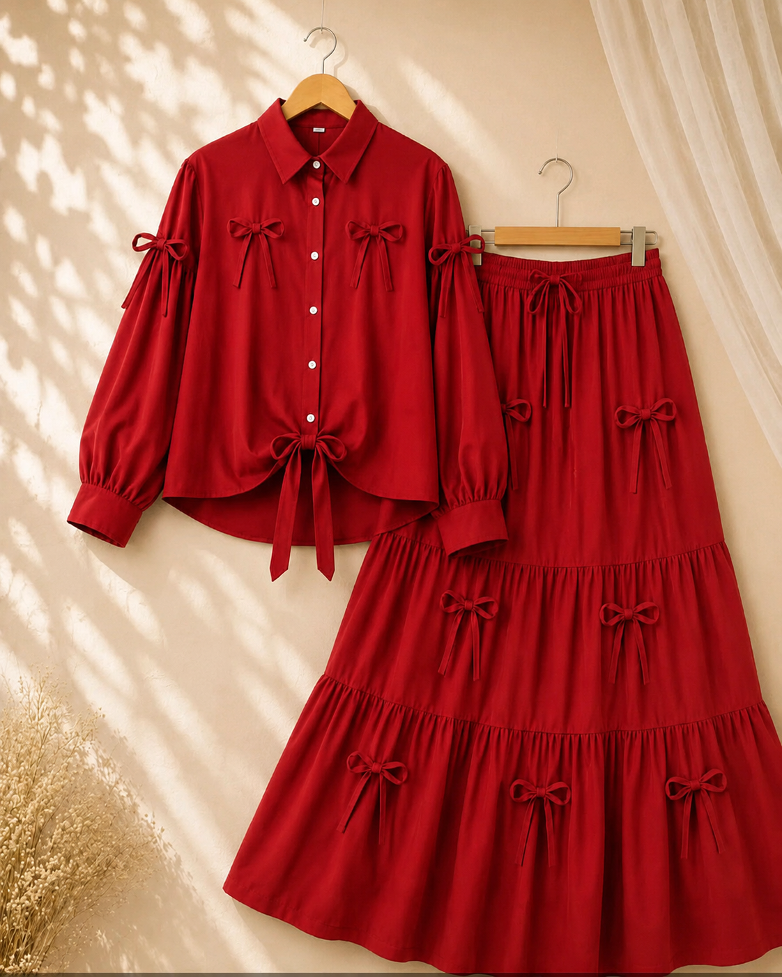 Trendy Girls Bow Detail 2-Piece Dress Set – Elegant Tiered Skirt Outfit