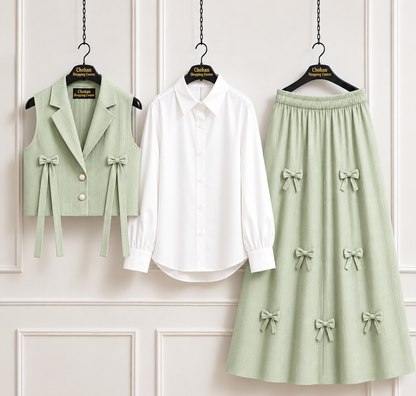 Girls Trendy Summer 3 Piece Co-Ord Set – Stylish Shirt & Midi Skirt Outfit for Casual & Daily Wear ✨