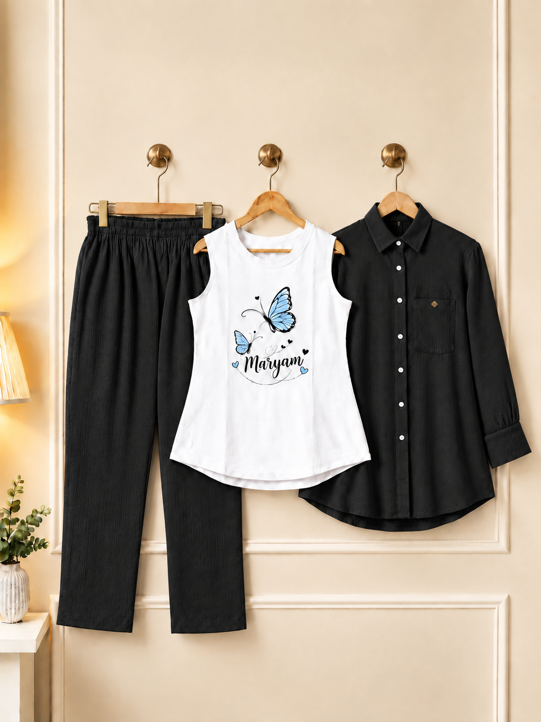 Girls Custom Name 3 Piece Dress Set – Personalized Shirt & Trouser Outfit