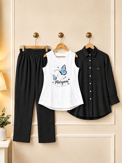 Girls Custom Name 3 Piece Dress Set – Personalized Shirt & Trouser Outfit