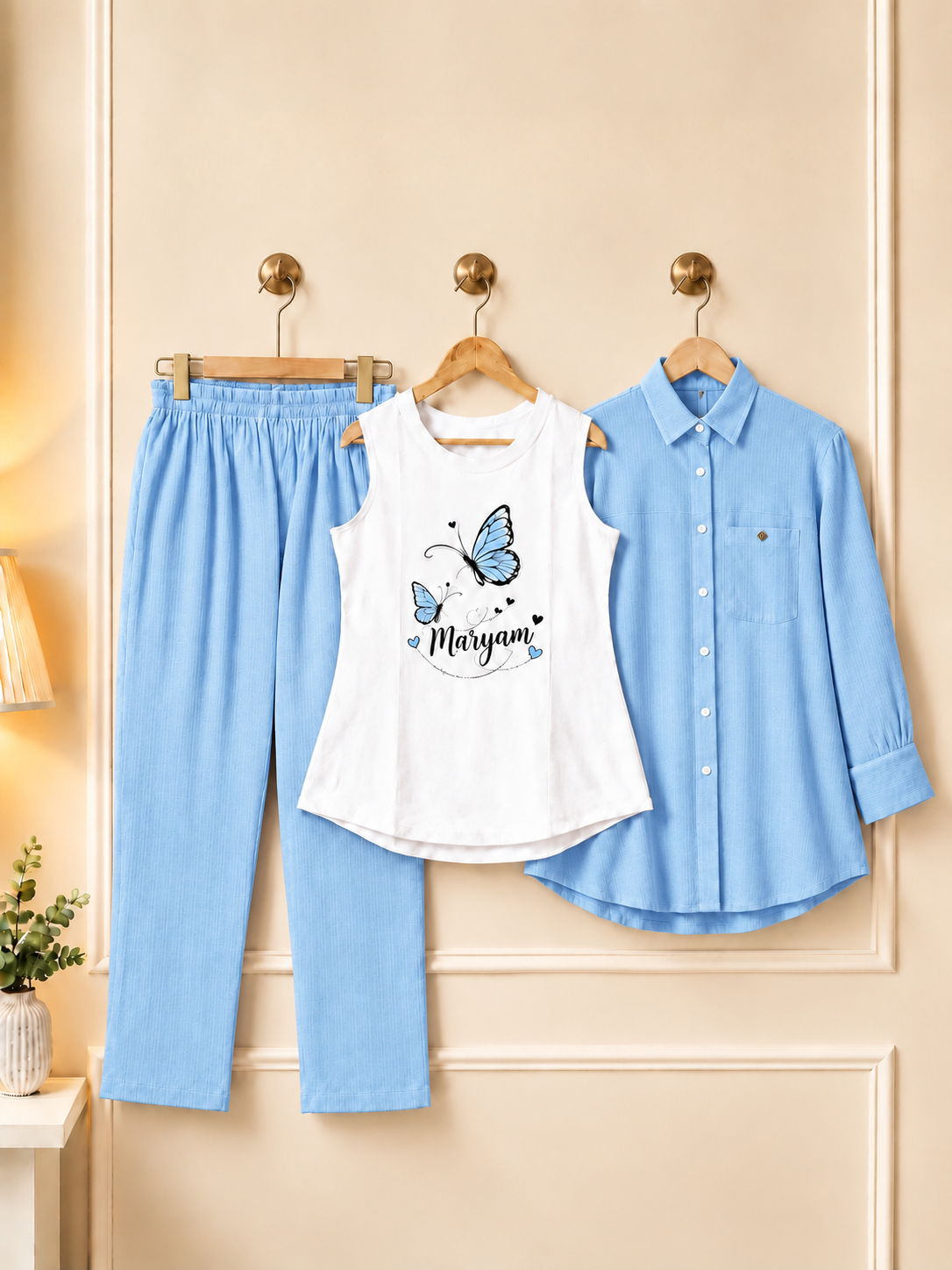 Girls Custom Name 3 Piece Dress Set – Personalized Shirt & Trouser Outfit