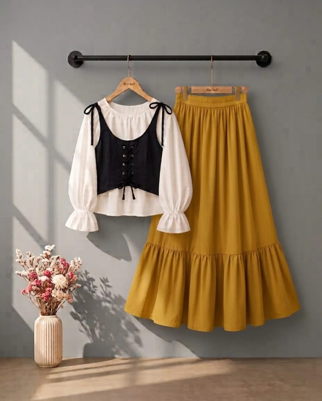 Kareena Shirt Skirt | Trendy Girls 2-Piece Outfit with Puff Sleeve Shirt & Flared Skirt ✨