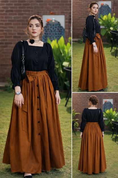 Elegant Black & Mocha Co-ord Dress